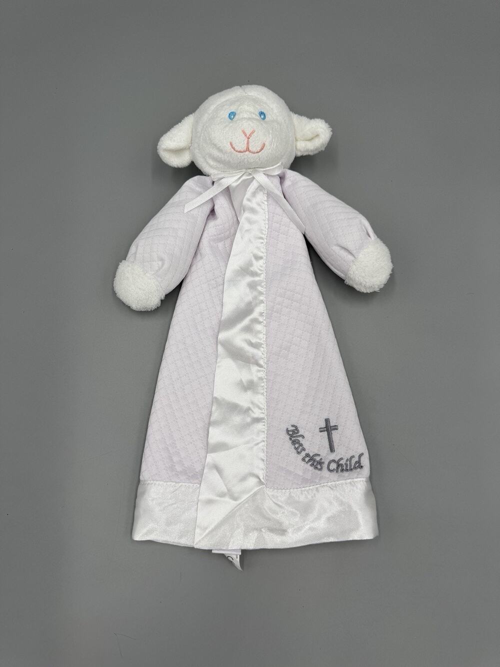 Mary Meyer Baby White Quilted Lamb Sheep Lovey Bless This Child Satin Trim